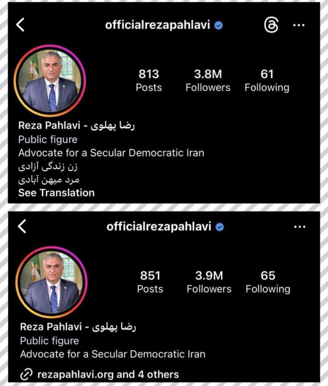 عکس| عقب نشینی رضا پهلوی از شعار زن زندگی آزادی | دیلی 3