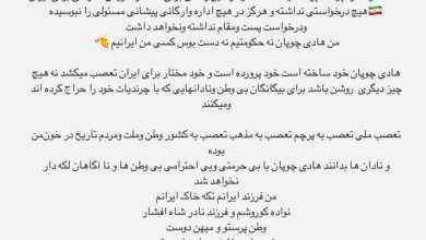 عکس| پاسخ کوبنده هادی چوپان به حمله وطن فروشان | دیلی 3