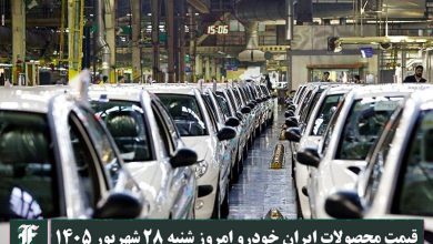آخرین قیمت محصولات ایران خودرو امروز شنبه 28 شهریور 1405 آخرین قیمت محصولات ایران خودرو امروز شنبه 28 شهریور 1405 | دیلی 3